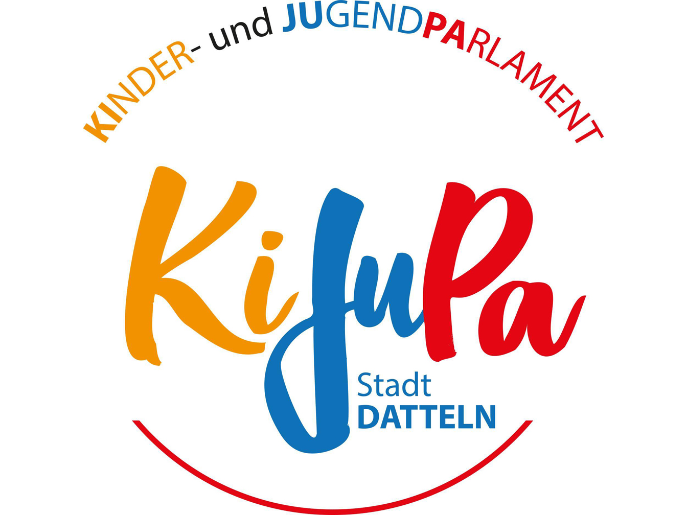 "KiJuPa Stadt Datteln" in verschiedenen Farben - darüber steht "Kinder- und Jugendparlament"
