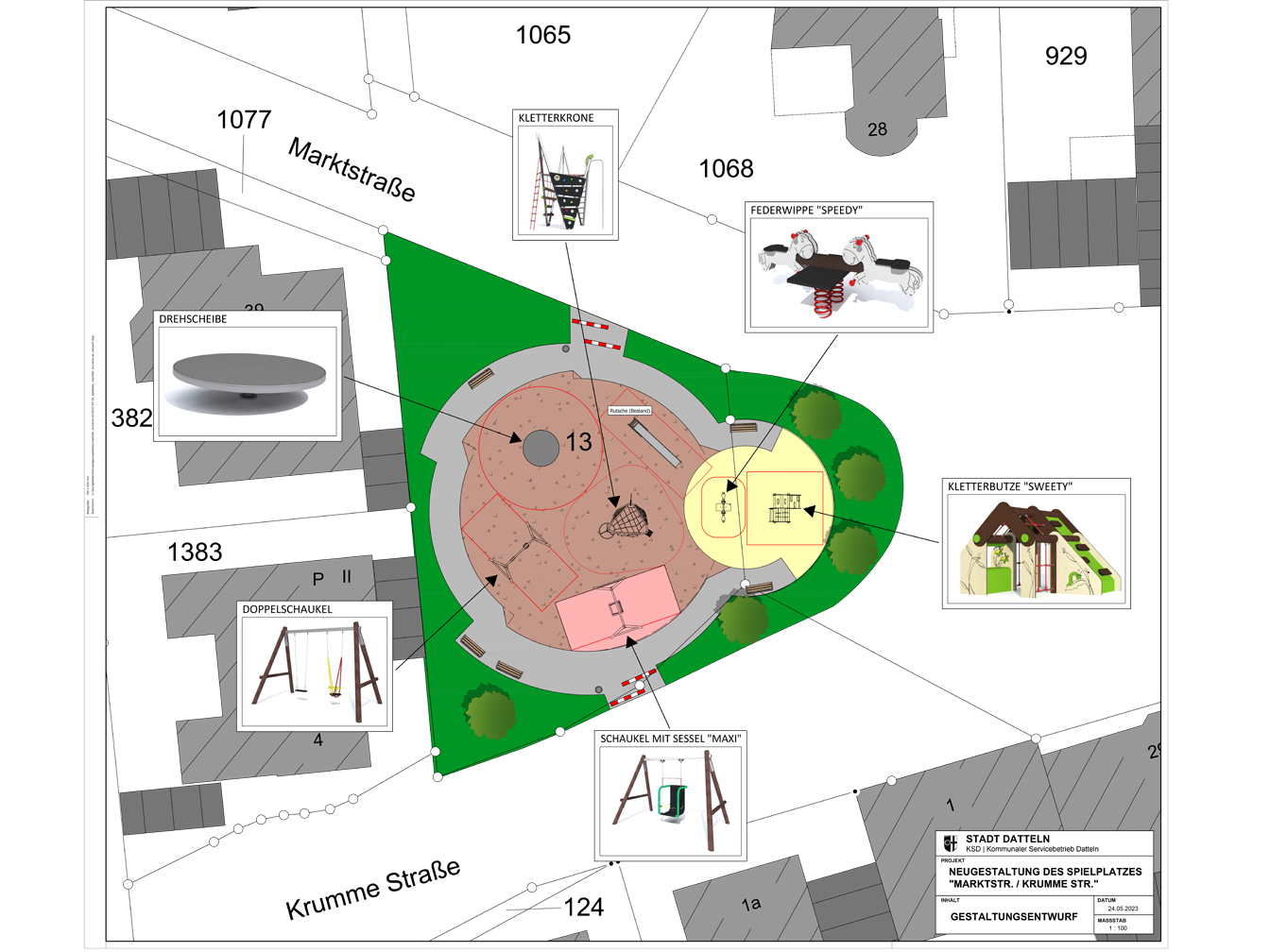 Plan für die Umgestaltung des Spielplatzes Krumme Straße/Marktstraße
