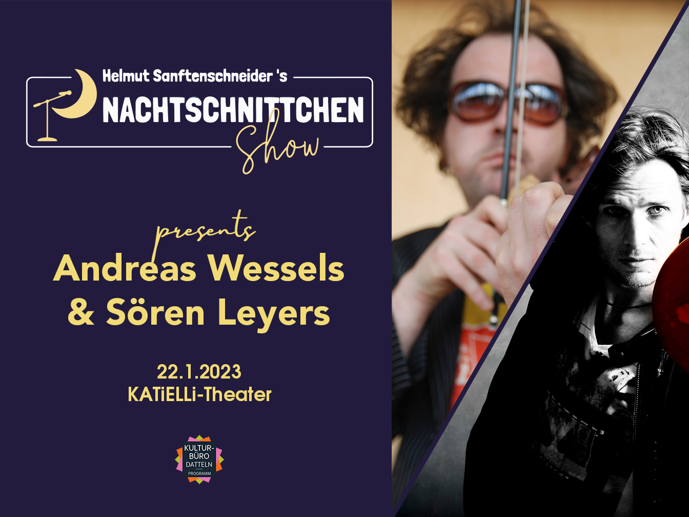 Andreas Wessels & Sören Leyers. Ansonsten enthält das Bild Infos zur Veranstaltung, die auch im Ankündigungstext zu finden sind.