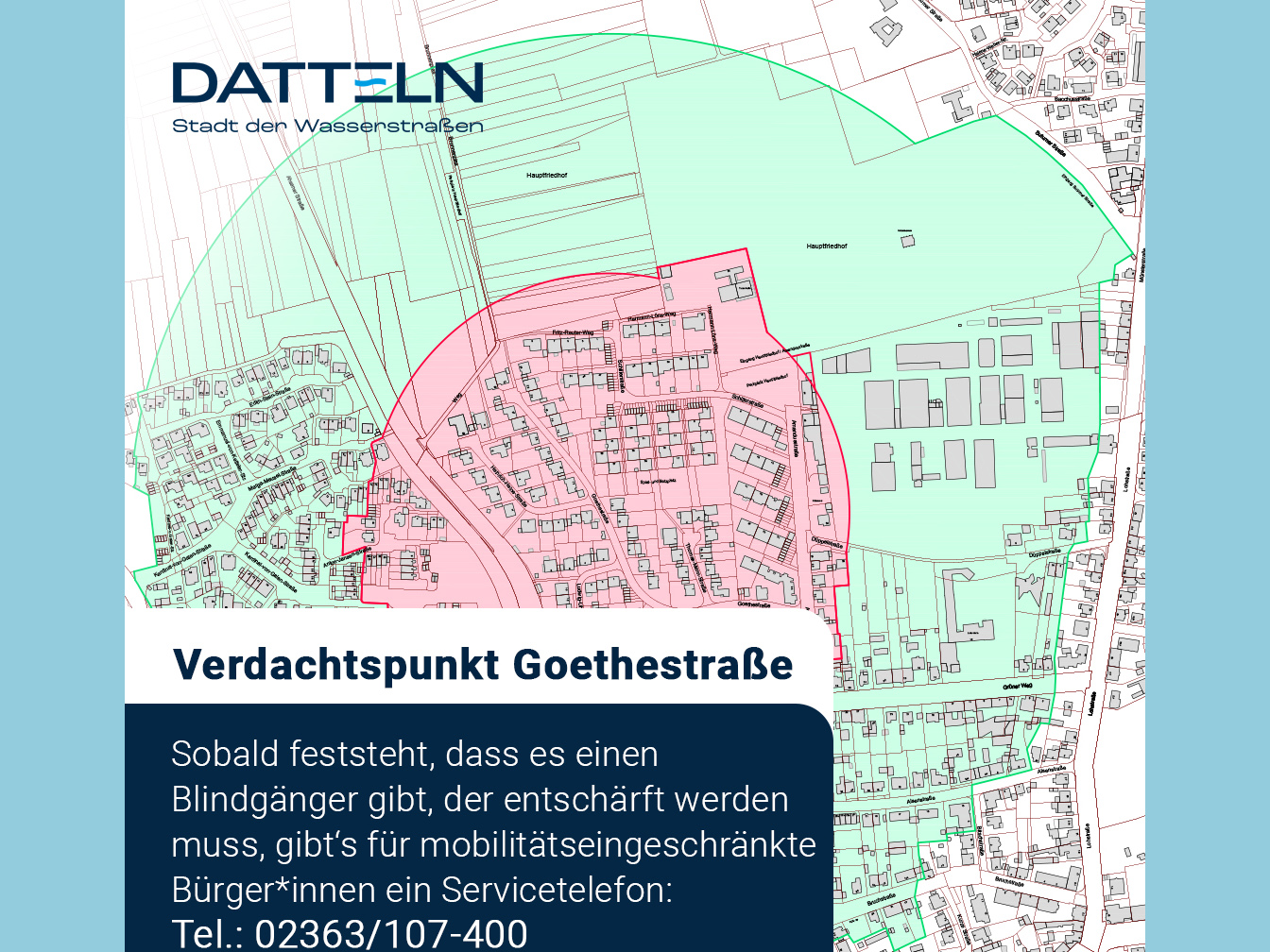 Hinweis auf das Servicetelefon für mobilitätseingeschränkte Menschen