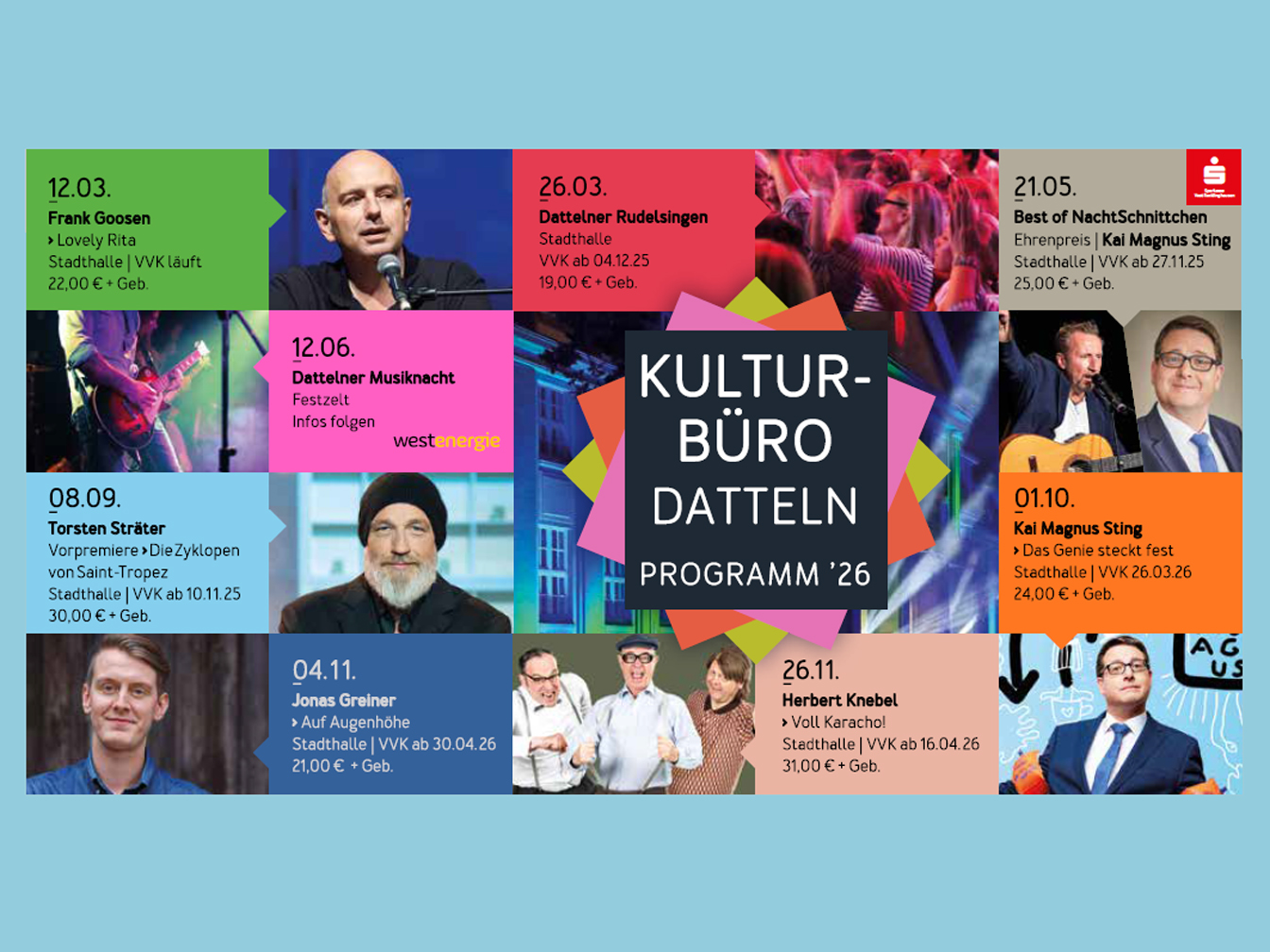Kulturprogramm 2026 auf einer Postkarte mit Fotos und Daten