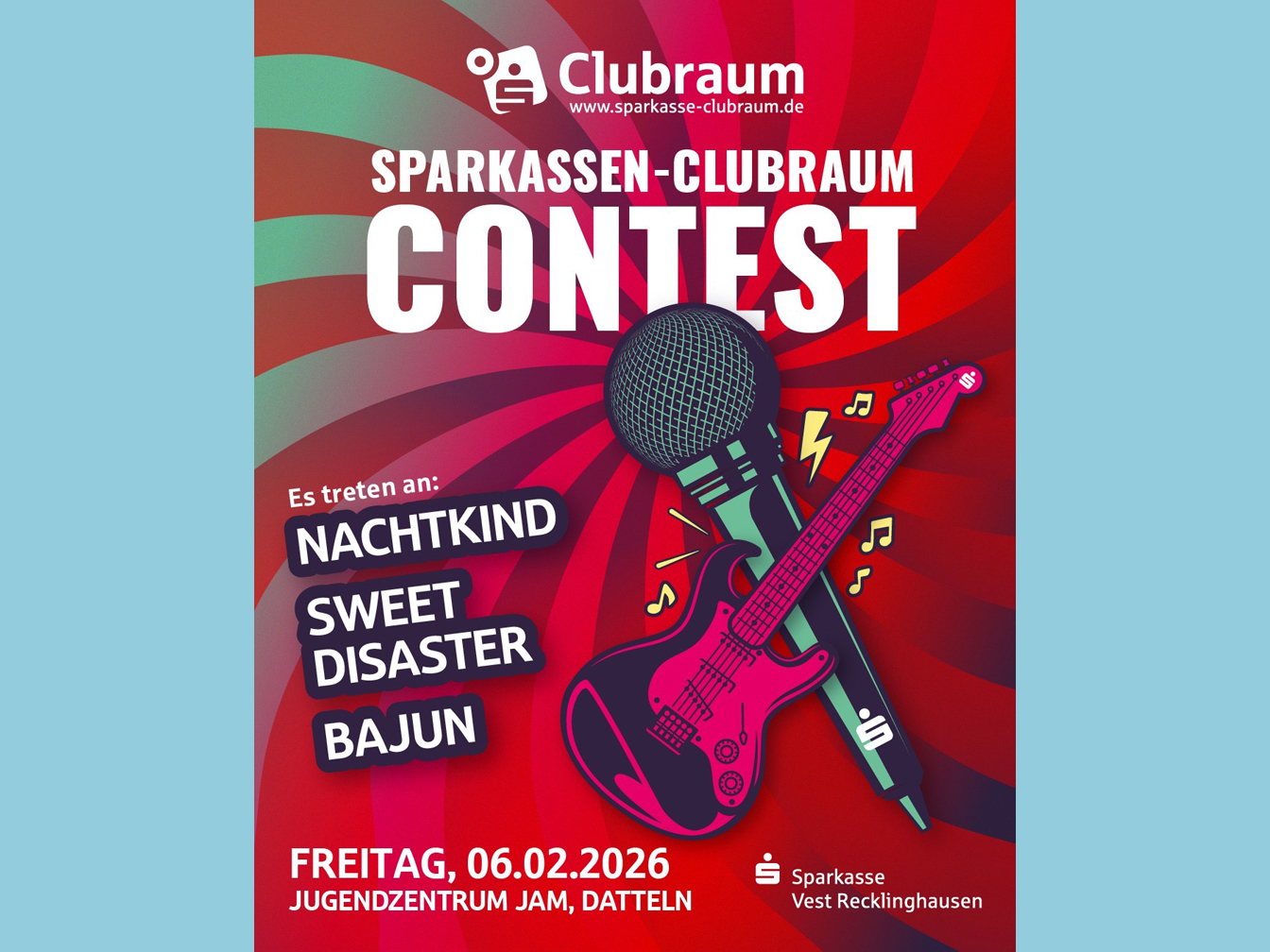 Plakat zum Sparkassen-Clubraum-Contest am 6.2.2026