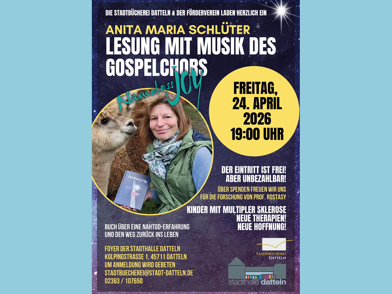 Plakat für die Lesung mit Anita Maria Schlüter