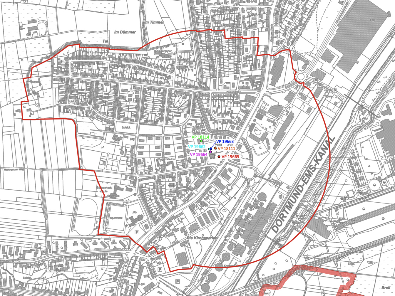 Karte, die den 500-Meter-Radius für die Überprüfung der Verdachtspunkte an der Frankfurter Straße anzeigt