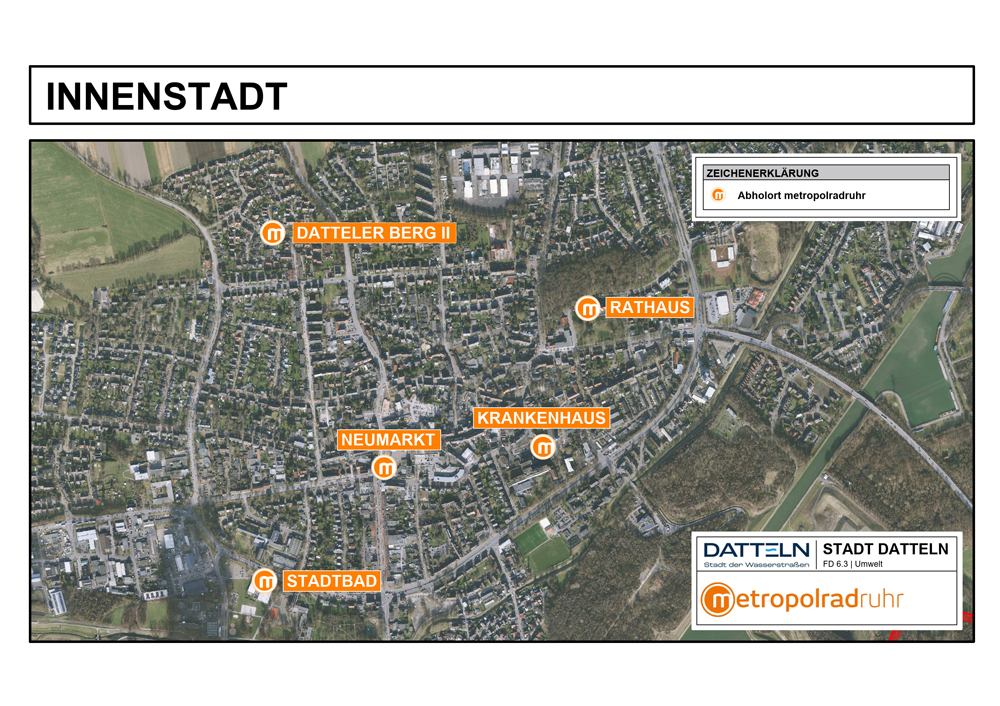 Karte mit den Standorte der metropolradruhr-Mietstationen