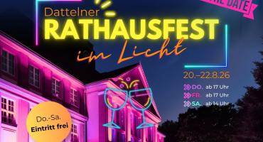 Hinweis zum Dattelner Rathausfest im Licht mit Daten.