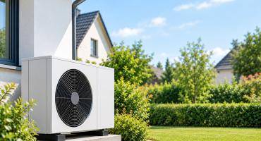 Wärmepumpe im Garten (Bild von ChatGPT erstellt)