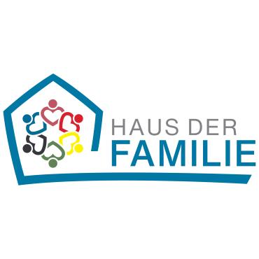 Das Bild zeigt das Logo für das ,Haus der Familie': sechs verschieden farbige Herzen im Kreis, die sich unter einem stilisierten Haus befinden. 