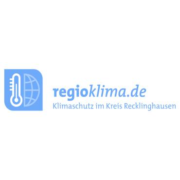 Das Bild zeigt das Logo von Regioklima - und die Aufschrift ,regioklima.de - Klimaschutz im Kreis Recklinghausen'