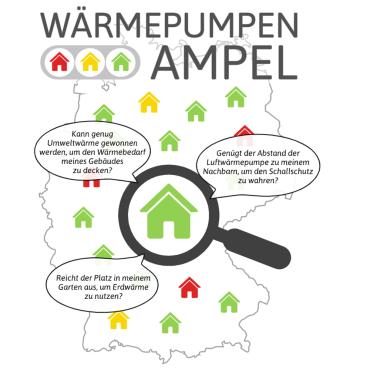 Das Bild zeigt stilisierte grüne, gelbe und rote Häuser auf einer Deutschlandkarte