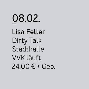 Das Bild zeigt die Kachel zur Veranstaltung von Lisa Feller am 08.02. in der Dattelner Stadthalle