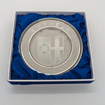 Souvenir Kristall Zinn Teller mit Stadtwappen in Verpackung