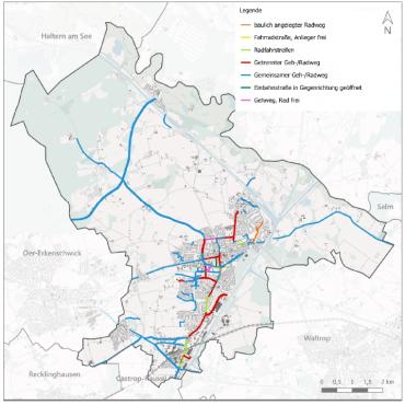 Karte der bestehenden Radverkehrsinfrastruktur in Datteln