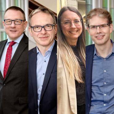 Das Bild zeigt Dezernent Peter Wenzel, Bürgermeister André Dora, Baudezernentin Franziska Neumann und Kämmerer Olaf Stümpel.