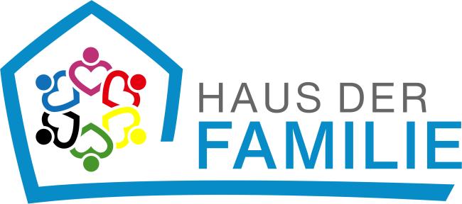 Das Bild zeigt das Logo zum Haus der Familie: sechs verschieden farbige Herzen, die sich in einem stilisierten Haus befinden.
