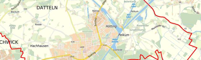 Das Bild zeigt einen Ausschnitt aus dem Stadtplan von Datteln