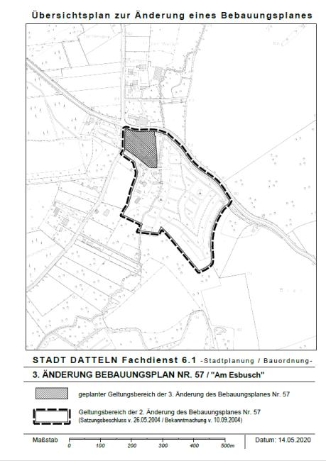 Das Bild zeigt den Übersichtsplan für die Änderung des Bebauungsplans Am Eschbusch