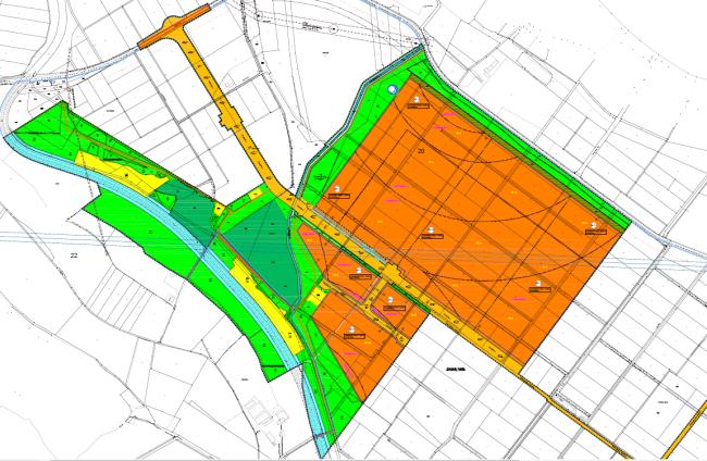 Das Bild zeigt die zeichnerische Darstellung des Bebauungsplans für newPark