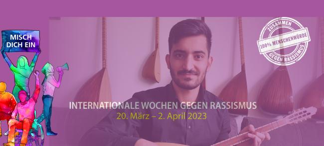 Das Bild zeigt den Baglama-Spieler Emre Kalyon als Ankündigung für das Baglama-Konzert im Dorfschultenhof 