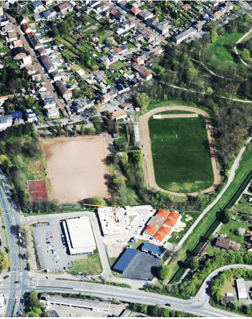 Das Bild zeigt die Wohnbauentwicklungsfläche des ehemaligen Ostringstadions.