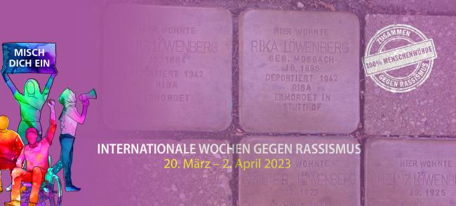 Das Bild zeigt zeigt mehrere "Stolpersteine" in Datteln als Ankündigung für die Führung "Jüdisches Leben in Dattlns Mitte" im Rahmen der Internationalen Wochen gegen Rassismus