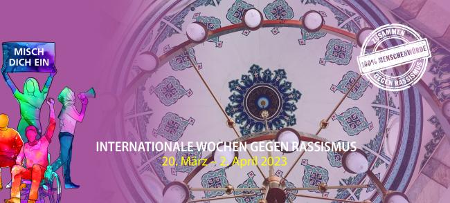 Das Bild ist ein Hinweis auf die Moscheeführung im Rahmen der Internationalen Wochen gegen Rassismus