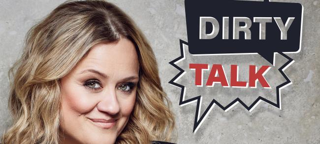 Comedian Lisa Feller, daneben der Text "Dirty Talk"
