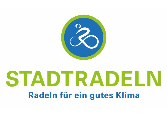 STADTRADELN-Logo, stilisierter Radler auf Fahrrad, außerdem der Text "STADTRADELN - Radeln für ein gutes Klima"