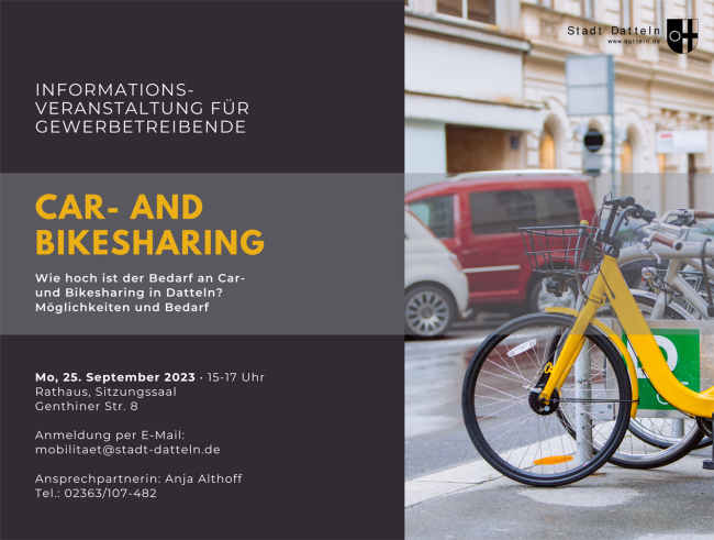 rechts Fahrräder und Autos, links sind die Informationen zur Veranstaltung, die sich auch im Text befinden.