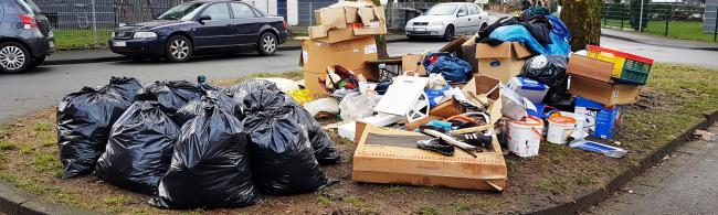 Wilde Müllkippe an der Danziger Straße im Jahr 2017 - im Hintergrund sind Autos zu sehen