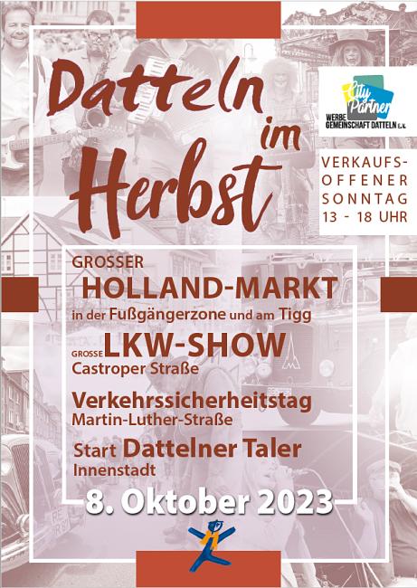 Der Hintergrund zeigte eine Collage aus verschiedenen Bildern von Eindrücken von bisherigen Stadtfesten, es sind Menschen zu sehen, Gebäude und Autos. im Vordergrund stehen die Informationen zur Veranstaltung.