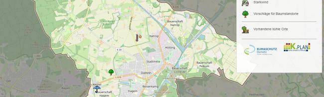 Ausschnitt aus der Dattelner Klimamap mit einer Karte, in die Einträge möglich sind.