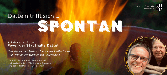 Ein Feuer aus einer Feuerschale und am rechten Rand das Duo Spontan