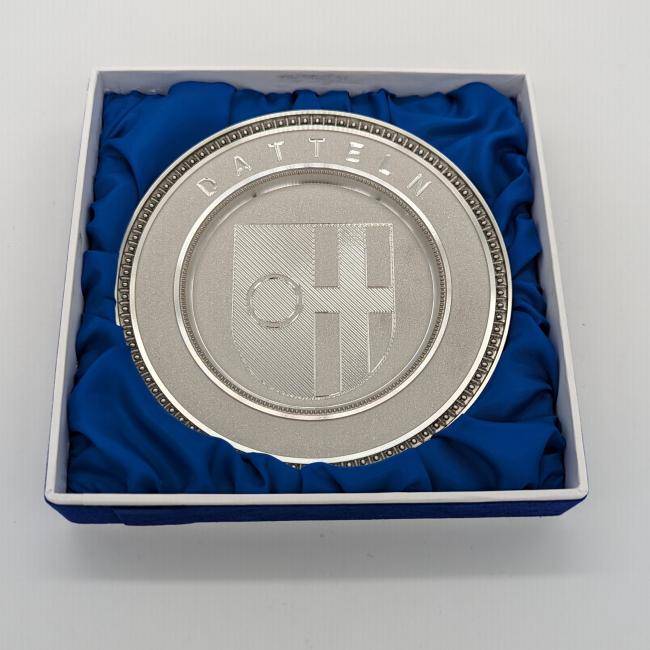 Souvenir Kristall Zinn Teller mit Stadtwappen in Verpackung