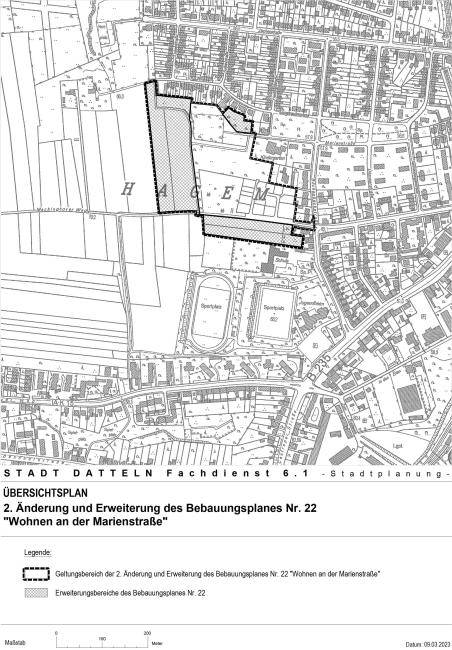 Bildliche Darstellung der 2. Änderung und Erweiterung des Bebauungsplans Nr. 22 "Wohnen an der Marienstraße"