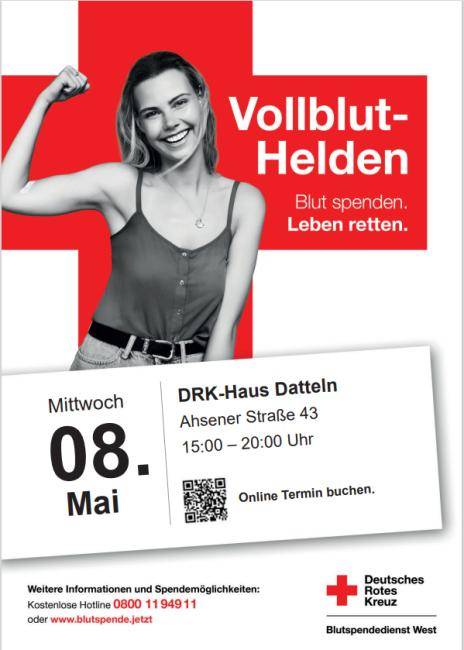 Plakat zur DRK-Blutspende am 9.5.2024 in Datteln
