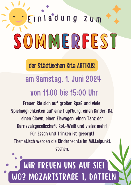 Flyer für das Sommerfest der Kita ARTIKUS 2024