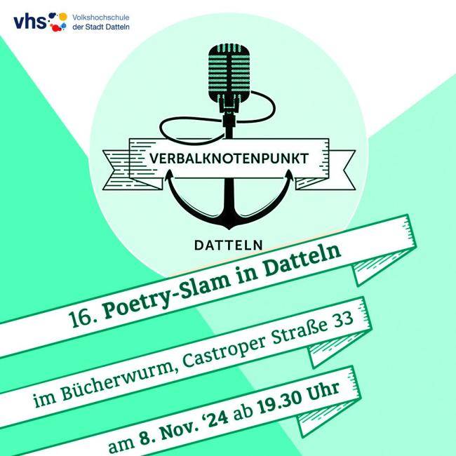 Hinweis auf den Verbalknoten-Poetry-Slam am 18.10.2024 im Bücherwurm