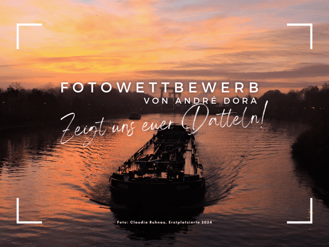 Hinweisbild zum Fotowettbewerb 2025 mit Hintergrundbild (Schiff auf dem Kanal)2025 