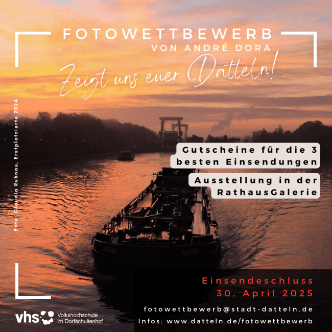 Infos mit Gewinnerbild (Schiff auf dem Kanal) zum Fotowettbewerb 2025 