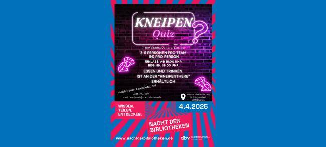 Veranstaltungsplakat für das Kneipenquiz in der Stadtbücherei