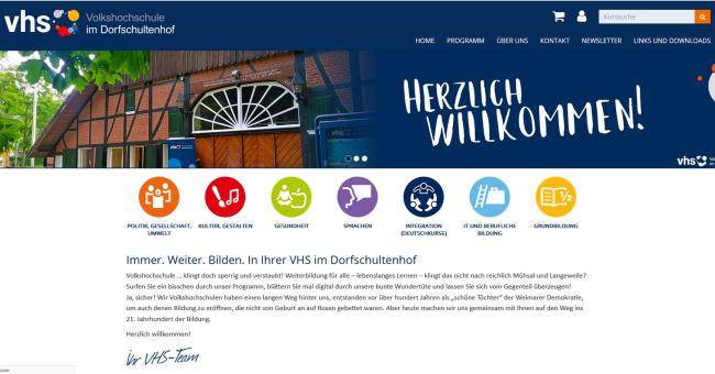 Das Bild zeigt die Homepage der VHS-Internetseite