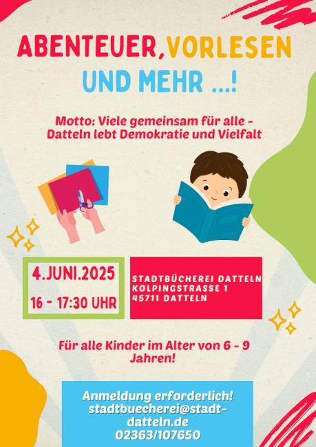 Plakat zur Stadtbücherei-Aktion "Abenteuer Vorlesen und mehr ..."