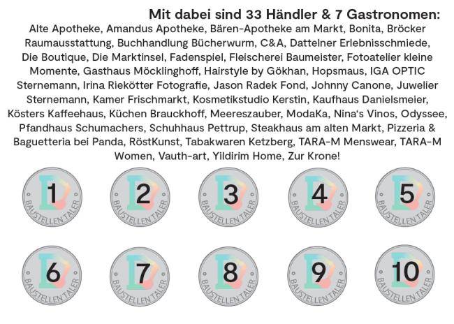 Vorderseite der Sammelkarte, auf der die Baustellentaler aufgeklebt werden