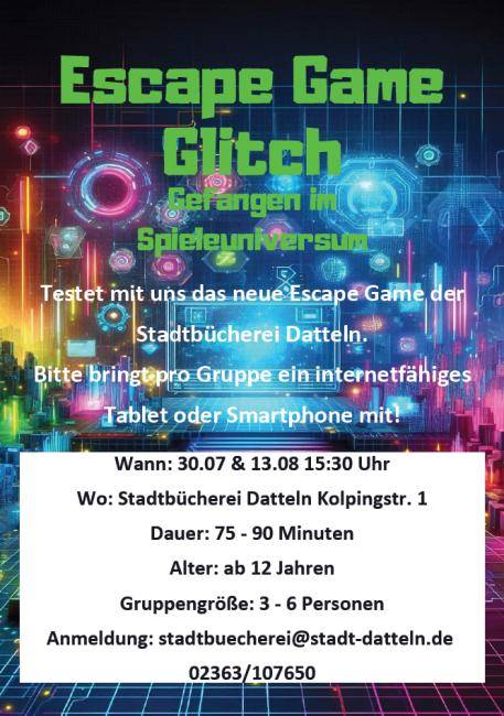 Plakat zum Escape Game Glitch der Stadtbücherei