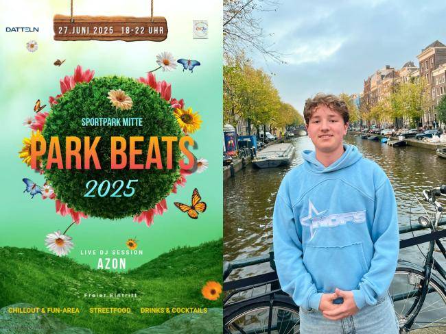 Links der ParkBeats-2025-Flyer und rechts ein Bild von DJ AZON