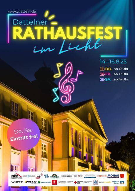 Das Bild zeigt das Plakat für die Veranstaltung Dattelner Rathausfest im Licht 2025