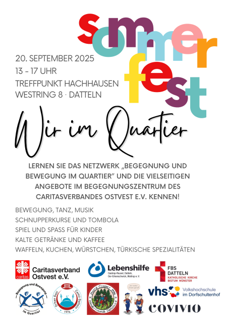 Sommerfest Treffpunkt Hachhausen „Wir im Quartier“ am 20. September 2025 am Westring 8