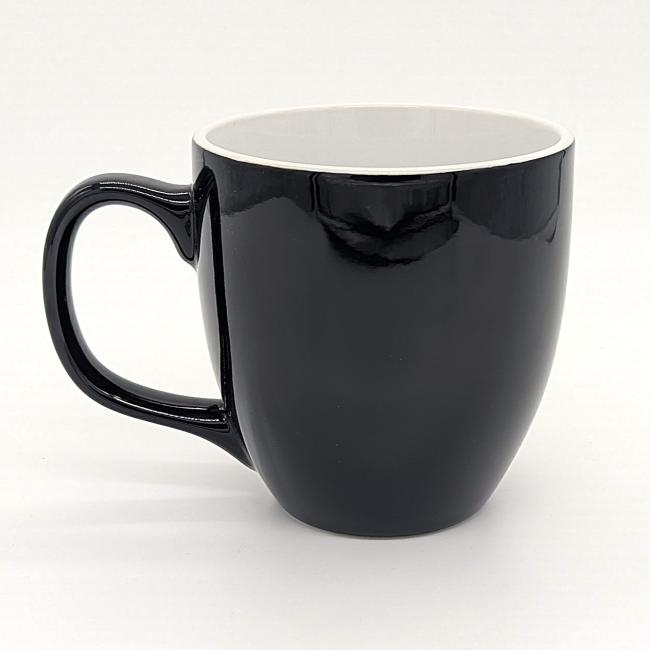 Schwarzer Becher mit Stadtwappen Rückseite