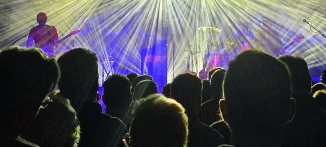 Publikum von hinten, das sich eine Band ansieht